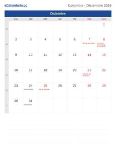 Calendario 2024 Diciembre