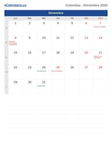 Calendario 2025 Diciembre