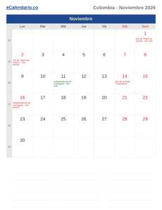 Calendario 2026 Noviembre