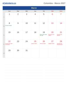 Calendario 2027 Marzo