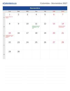 Calendario 2027 Noviembre